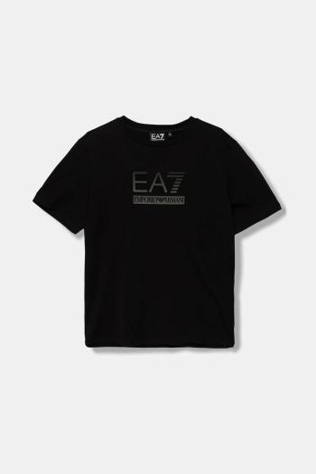 Detské bavlnené tričko EA7 Emporio Armani čierna farba, s potlačou, 7B000168 AF10375