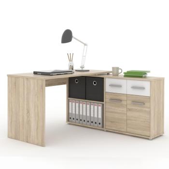 KONDELA Rafael New rohový pc stolík dub sonoma / biela