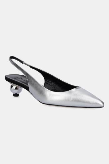Kožené lodičky Weekend Max Mara GALLICO strieborná farba, na podpätku, s otvorenou pätou, 2515521034600