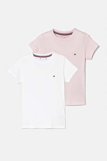 Detské bavlnené tričko Tommy Hilfiger 2-pak ružová farba, jednofarebné