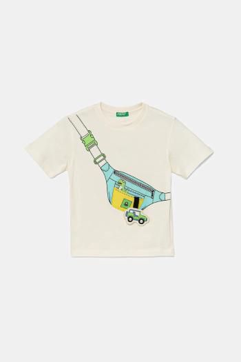 Bavlnené tričko United Colors of Benetton béžová farba, s potlačou, 3I1XG10J6