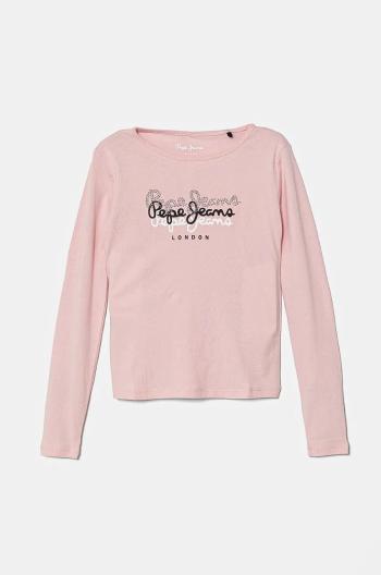 Detská bavlnená košeľa s dlhým rukávom Pepe Jeans TIANNE ružová farba, PG503107