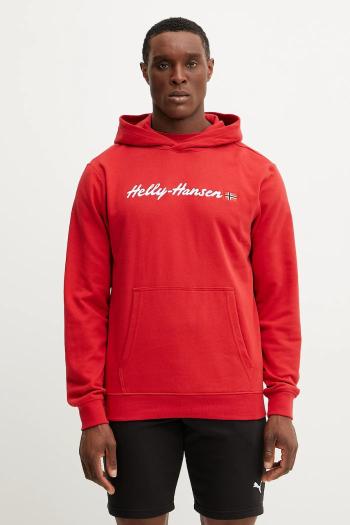 Mikina Helly Hansen pánska, červená farba, s kapucňou, s nášivkou