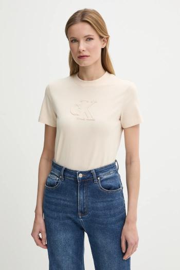 Bavlnené tričko Calvin Klein Jeans dámske, béžová farba, J20J225256
