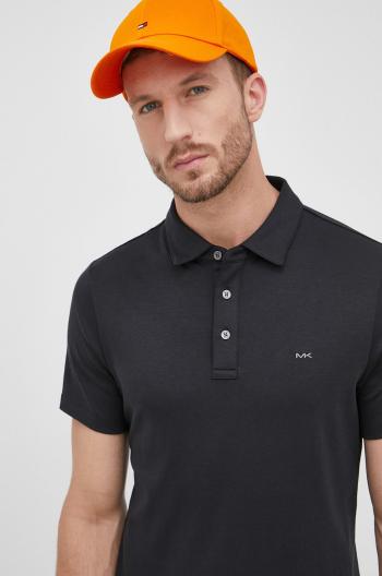 Bavlnené polo tričko Michael Kors čierna farba, jednofarebné