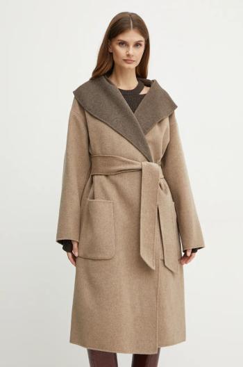 Obojstranný vlnený kabát Karl Lagerfeld béžová farba, prechodný, oversize, 246W1502