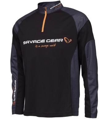 Savage gear tričko tournament gear shirt 1/2 zip black ink - xl