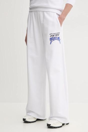 Bavlnené tepláky Versace Jeans Couture dámske, biela farba, s potlačou, 78HAAC07 CF00C