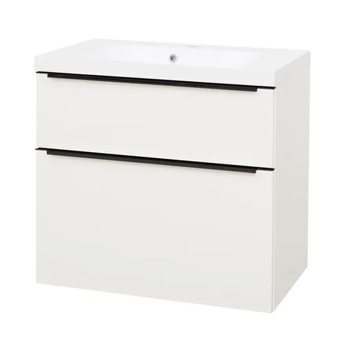 Mereo Mailo, kúpeľňová skrinka s umývadlom z liateho mramoru 81 cm, biela, mat, čierne madlo CN541MB