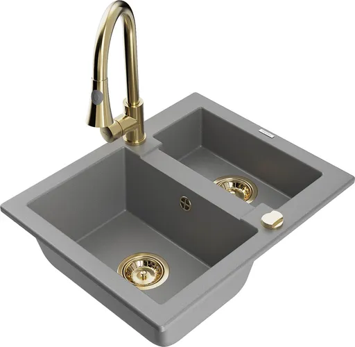 MEXEN/S MEXEN/S - Carlos granitový drez 1.5 vrátane batérie Elia, šedá 6518-71-670101-50