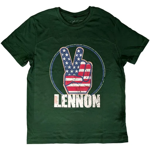 John Lennon tričko Peace Fingers US Flag Zelená S