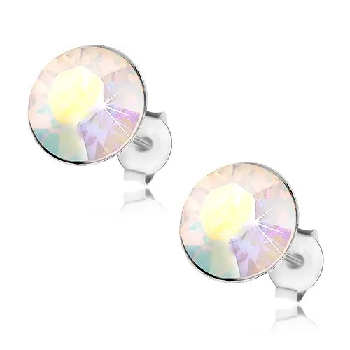 Náušnice zo striebra 925, Swarovského krištáľ s dúhovým odleskom, 9 mm