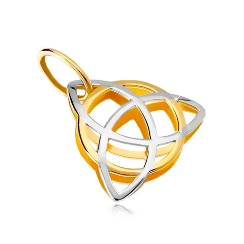 Dvojfarebný prívesok v 14K zlate - trojcípy keltský uzol s kruhom