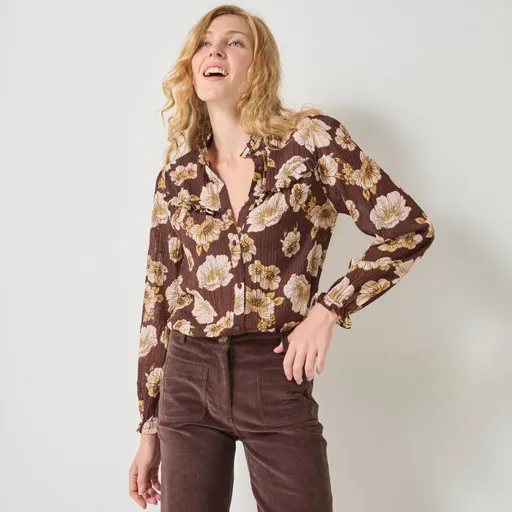 Volánová blúzka s potlačou kvetín