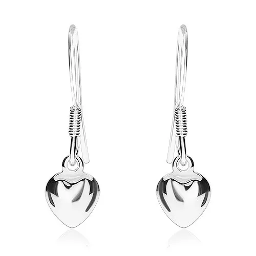 Strieborné náušnice 925, malé vypuklé srdiečko s vysokým leskom