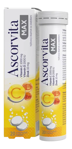 Ascorvita MAX šumivé tablety Vitamín C D a zinok 20 ks