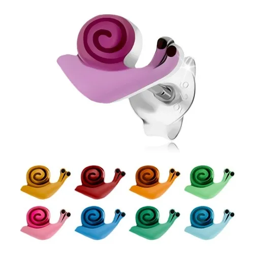 Strieborné puzetové náušnice 925, farebný slimáčik s lesklou ulitou - Farba: Červená