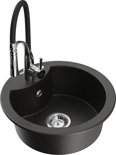 MEXEN/S MEXEN/S - Diego granitový drez 1-miska vrátane batérie Aster, čierna/zlatá metalik 6512-75-73450-70