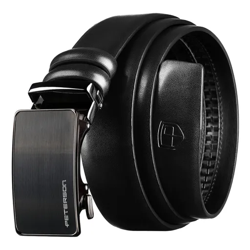 Pánsky kožený opasok v čiernej farbe s automatickou prackou