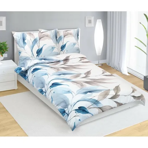 Bellatex Saténové povlečení Podzim modrá , 140 x220 cm, 70 x 90 cm, 140 x 220 cm, 70 x 90 cm