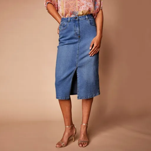 Rovná džínsová midi sukňa s rozparkom