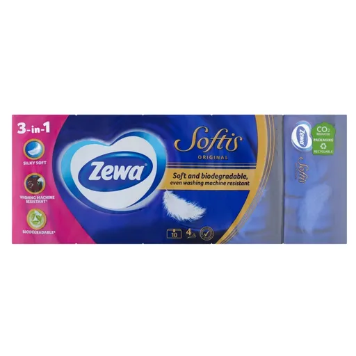ZEWA Softis Papierové vreckovky 4-vrstvové 10 x 9 kusov