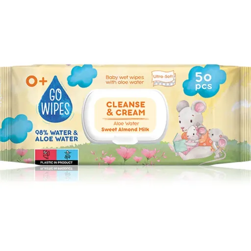 GoWipes Cleanse & Cream Sweet Almond Milk detské jemné vlhčené obrúsky pre citlivú pokožku aloe vera 0+ 50 ks