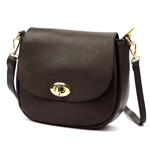 Čierna a tmavohnedá dámska crossbody kabelka so zlatou sponou