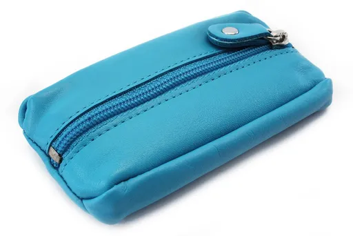 Modrá kožená kľúčenka so zipsovým vreckom 619-2418-91