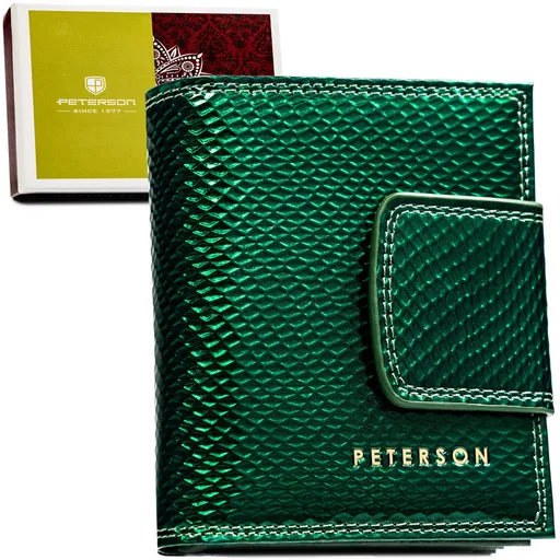 Dámska peňaženka z prírodnej kože zelenej farby, zapínaná na patentku - Peterson