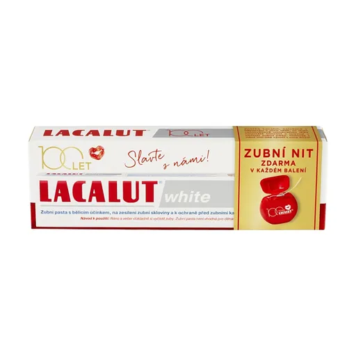 LACALUT White zubná pasta 75ml + dentálna niť 100 rokov edícia