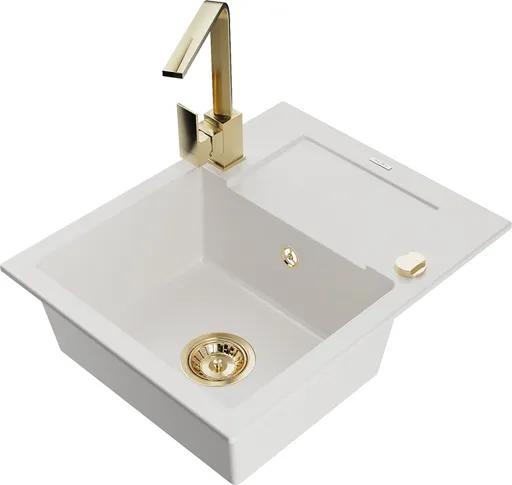 MEXEN/S MEXEN/S - Enzo granitový drez 1-miska s odkvapkávačom vrátane batérie Rita, biela 6506-20-670300-50