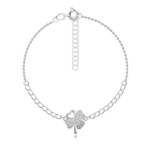 Strieborný 925 náramok - štvorlístok so srdiečkom, štruktúrovaný povrch, nastaviteľný