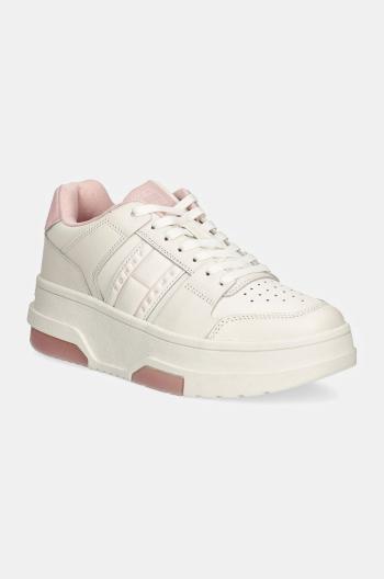 Kožené tenisky Tommy Jeans THE BROOKLYN FLATFORM biela farba, EN0EN02592