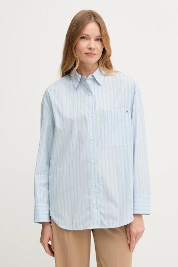 Bavlnená košeľa Tommy Hilfiger modrá farba, voľný strih, s klasickým golierom, WW0WW45892
