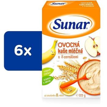 Sunar ovocná mliečna kaša s 8 cereáliami 6× 225 g (8592084409654)
