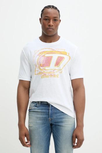 Bavlnené tričko Diesel T-ADJUST-R11 T-SHIRT pánske, biela farba, s potlačou, A16430.0QKAP