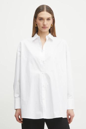 Bavlnená košeľa Armani Exchange dámska, biela farba, voľný strih, s klasickým golierom, XW000455 AF12812