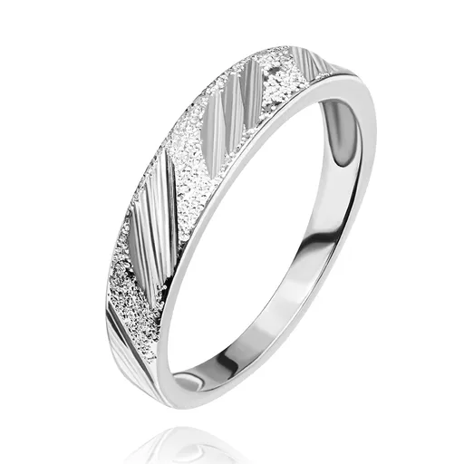 Prsteň zo striebra 925 - pieskovaný s lesklými zárezmi - Veľkosť: 51 mm