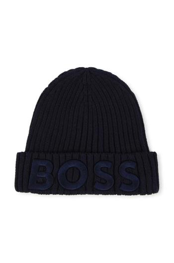 Detská bavlnená čiapka BOSS tmavomodrá farba biela, bavlnená