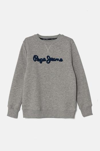Detská bavlnená mikina Pepe Jeans NEW LAMONTY CREW šedá farba, s nášivkou, PB581613