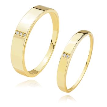 Diamantové obrúčky v žltom zlate 585 - priečny výrez s čírymi briliantmi - Veľkosť: 60 mm