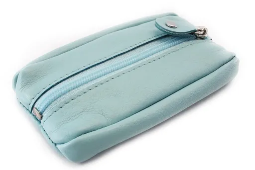 Svetlomodrá kožená kľúčenka so zipsovým vreckom 619-2418-90