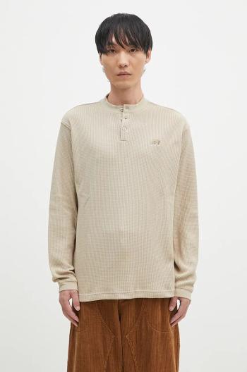 Tričko s dlhým rukávom New Balance Waffle Knit Long Sleeve Henley béžová farba, jednofarebný, MT43514SOT