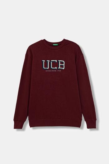Detská bavlnená mikina United Colors of Benetton bordová farba, s potlačou, 3J68C10PZ