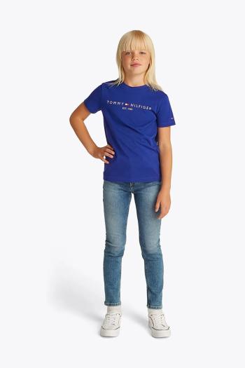 Detské bavlnené tričko Tommy Hilfiger fialová farba, s potlačou, KS0KS00397