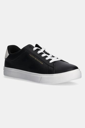 Kožené tenisky Tommy Hilfiger ESSENTIAL COURT SNEAKER čierna farba, FW0FW08320