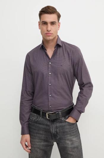 Košeľa Calvin Klein pánska, fialová farba, regular, s talianskym golierom, K10K113544