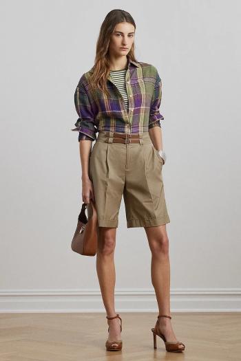 Bavlnené šortky Lauren Ralph Lauren dámske, hnedá farba, jednofarebné, vysoký pás, 200963835