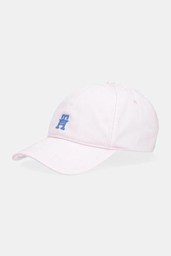 Bavlnená šiltovka Tommy Hilfiger ružová farba, s nášivkou, AM0AM13542